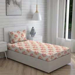 Layers Tropical Fever Nature Orange 144 TC Cotton Single Bed Sheet with 1 Pillow Cover image 5