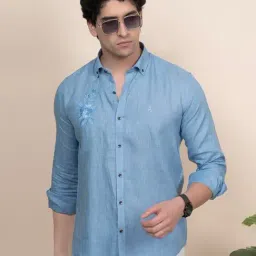 ALMATY Blue Slim Fit Embroidery Shirt-picture-18