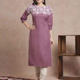 Fashor Mauve Embroidered Straight Kurta image 1