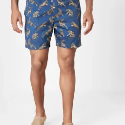 macroman m-series Macroman Navy Cotton Regular Fit Print Shorts image 1
