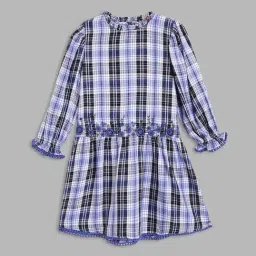 Blue Giraffe Girls Blue & Black Cotton Checks Full Sleeves Dress-picture-31