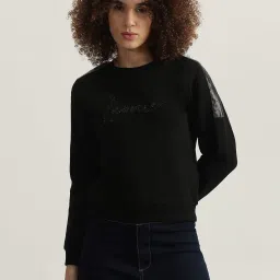 Iconic Black Cotton Regular Fit Printed Sweatshirt image 1