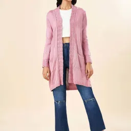 Rangmanch by Pantaloons Pink Self Design Cardigans image 1