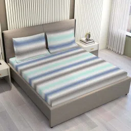 Boutique Living India Urban Geos Blue Tencel 220 TC King Bedsheet with 2 Pillow Covers image 1
