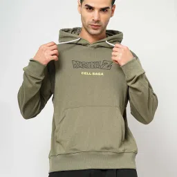 celio celio* Dark Khaki Regular Fit Dragon Ball Z Print Cotton Hooded Sweatshirt image 1