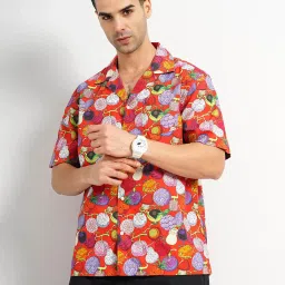 celio celio* Red Regular Fit Printed Cotton Shirt image 1