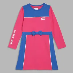 Blue Giraffe Girls Pink Cotton Color Block Full Sleeves Dress-picture-27