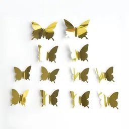 INDIAN ROYALS 12-Pcs Yellow 3D Butterfly Self Adhesive Waterproof Wall Sticker-image-17