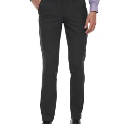 Louis Philippe Dark Grey Mid Rise Flat Front Trousers image 1