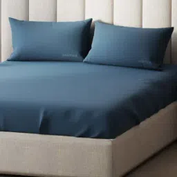 Nautica Echo-300 Blue Cotton 300 TC King Size Bedsheet With 2 Pillow Covers image 3