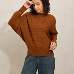SHOWOFF Brown Cotton Solid Top-image-22