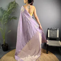 Elora Mauve/Lavender Lichi Silk Jacquard Zari Weaving Saree With Unstitched Blouse image 2