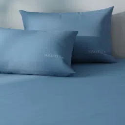 Nautica Echo-300 Blue Cotton 300 TC King Size Bedsheet With 2 Pillow Covers image 5