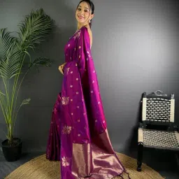 Elora Purple Lichi Silk Jacquard Zari Weaving Saree With Unstitched Blouse image 3