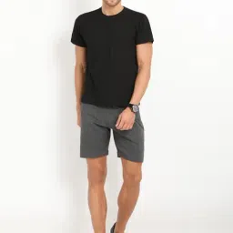 Crocodile Charcoal Melange Cotton Regular Fit Shorts image 5