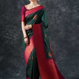 Saree Mall Green Woven Sarees With Unstitched Blouse-picture-26