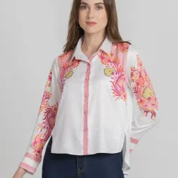 SHAYE White & Pink Floral Print Shirt-picture-25