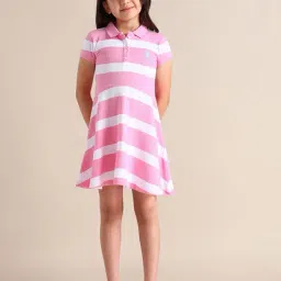 U.S. Polo Assn. Girls Pink Cotton Striped Dress-image-65
