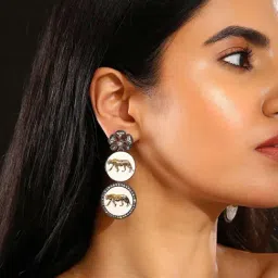 Priyaasi Gold Contemporary Oxidised Drop Earring image 5