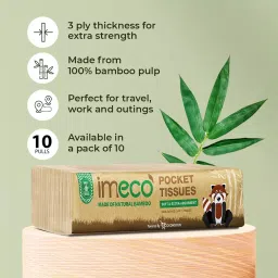 IMECO Bamboo Pocket Tissues 3-Ply Ultra-Soft & Hypoallergenic 10 Pulls, IMEPTCNP100 (Pack of 10) image 4
