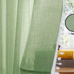 HOMEMONDE Green & White Set of 2 Sheer Long Door Curtain image 3