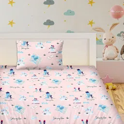 Myntra Elegant Homes Pink & Blue Ethnic Motifs 210 TC Single Bedsheet with 1 Pillow Covers-image-69