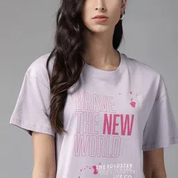 The Roadster Lifestyle Co Women Lavender Printed Boxy Fit Round Neck Pure Cotton T-shirt-image-10