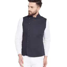 Hypernation Black Printed Slim Fit Cotton Waistcoat-image-77