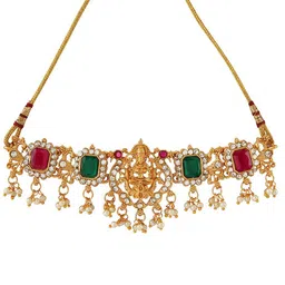 TEEJH Gold Plated Stone Studded & Beaded Jewellery Set image 3
