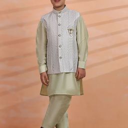 Pro-Ethic STYLE DEVELOPER Boys Paisley Regular Sequinned Pure Silk Kurta with Pyjamas-picture-25