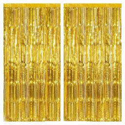 Bubble Trouble Gold Metallic Foil Curtains for Birthday Decoration Gold - Pack of 2-picture-43