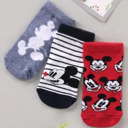 Cute Walk by Babyhug Ankle Length Antibacterial Socks Mickey Mouse & Stripes Design Pack Of 3 - Multicolor-picture-17