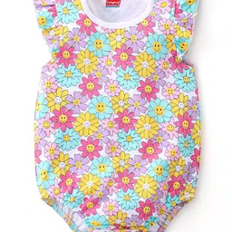 Babyhug 100% Cotton Knit Frill Sleeves Floral Printed Onesie - Multicolour-image-50