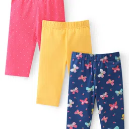 Babyhug Cotton Knit Three Fourth Length Butterfly & Polka Dots Printed Leggings - Multicolour-picture-34