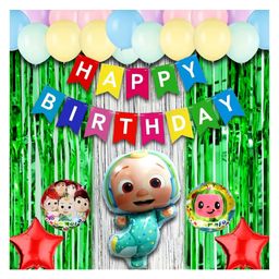 Bubble Trouble Happy Birthday Decoration Little Kids Coco Theme Combo Kit Items With Metallic Balloons Foil Curtain Shimmer For Little Kids Theme Birthday Party Decorations Multi Color Pack of 39-picture-2