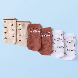 Cute Walk By Babyhug Anti-Bacterial Ankle Length Pack of 3 With Bear Print - Tan & Brown-picture-17