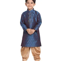 JBN Creation Full Sleeves Woven Zari Work Detailed Kurta With Solid Dhoti Set - Blue & Gold-picture-32