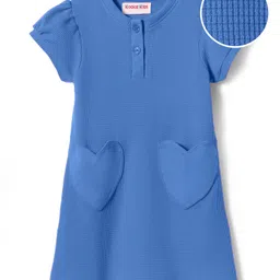 kookie kids india Kookie Kids Waffle Knit Half Sleeves Solid Henley Neck Dress With Heart Pocket Detailing - Blue-picture-26