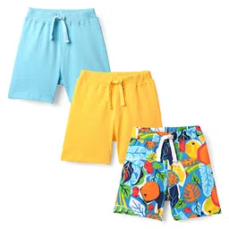 Babyhug Cotton Knit Mid Thigh Shorts with Tropical Theme Print Pack of 3 - Yellow & Light Blue-picture-26
