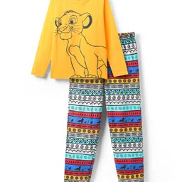 HoneyHap Disney Single Jersey Knit Full Sleeves Night Suit With Simba Graphic - Yellow & Blue-picture-23