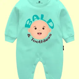 The Peppy Tend 100% Cotton Mundan Theme Full Sleeves Bald & Toothless Text Printed Romper - Sea Green-picture-13