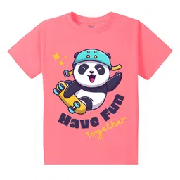 KAVEE Pure Cotton Half Sleeves Panda Printed Bio Washed Tee - Peach-picture-14