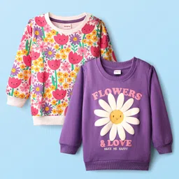 Babyhug Cotton Knit Full Sleeves Floral Printed Sweatshirts Pack of 2 - Purple & White-picture-14