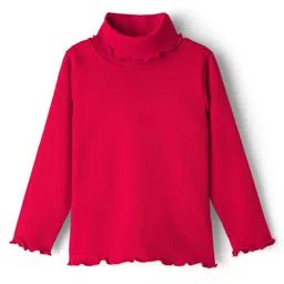 kookie kids india Kookie Kids Cotton Spandex Knit Full Sleeves Solid Color Turtle Neck T-Shirt - Red-picture-17