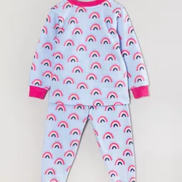 Hugsntugs Cotton Full Sleeves Rainbows Printed Coordinating Sweatshirt & Joggers Set - Blue image 3