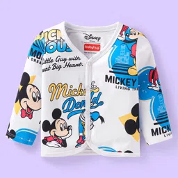 Babyhug Disney Interlock Knit Full Sleeves Jhablas with Mickey Mouse Graphics Pack of 3 - White Red & Yellow image 2