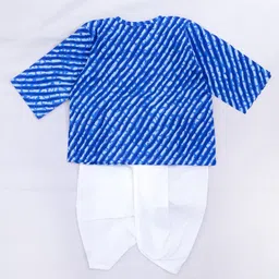 BownBee Pure Cotton Full Sleeves Leheriya Printed Kurta & Dhoti Set - Blue image 3