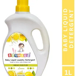 Bunniez Baby Laundry Detergent, Lemon Fragrance | Liquid Detergent for Baby Clothes | Kills Bacteria | Free From Harsh Chemicals & Colorant - 1000ml (Lemon) image 2