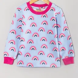 Hugsntugs Cotton Full Sleeves Rainbows Printed Coordinating Sweatshirt & Joggers Set - Blue image 4