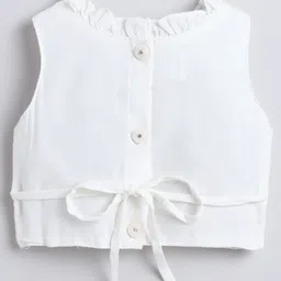 Many frocks & Rayon Woven Sleeveless Floral & Bunny Embroidered Beads Embellished Lehenga Choli With Dupatta Set - White & Pink image 4